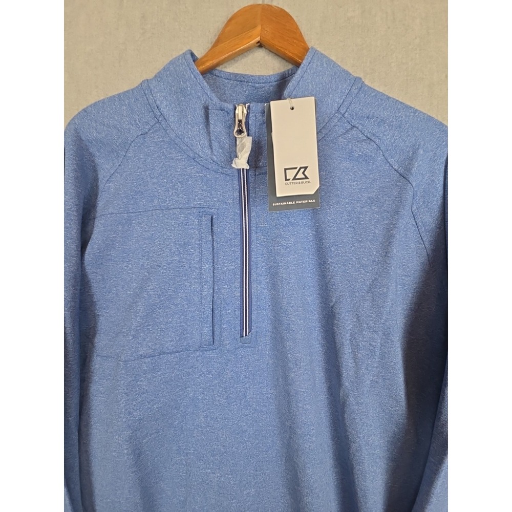 Cutter & Buck Adapt Eco Knit 2XL Mens 1/4 Zip Pullover Heathered Blue Active NEW